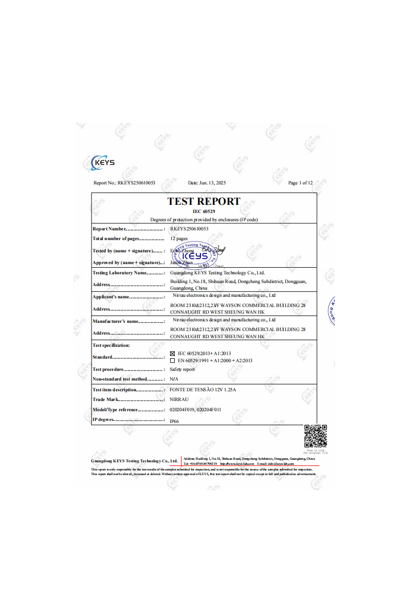 F019 IEC IP66 Test Report
